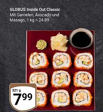 GLOBUS Inside Out Classic mit Garnelen, Avocado und Masago, 321 g