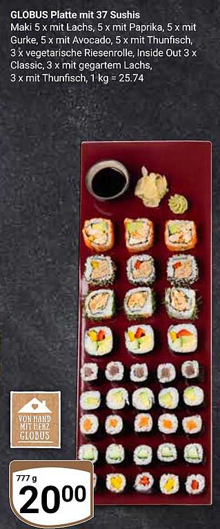 GLOBUS Platte mit 37 Sushis