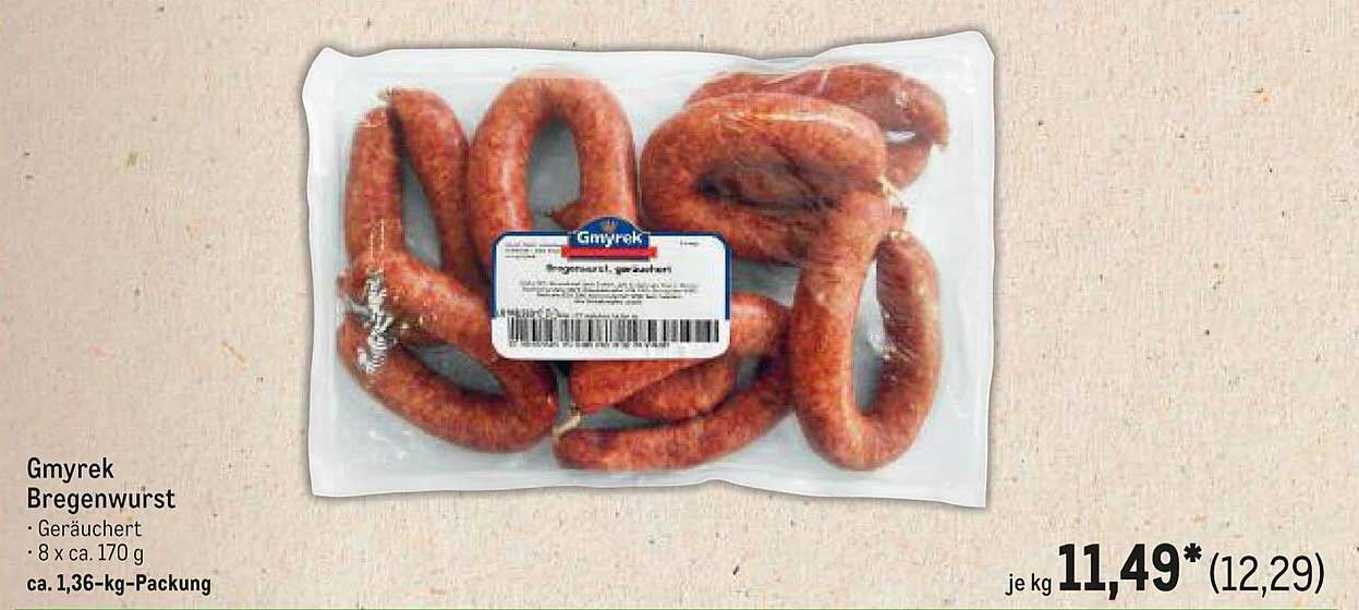 Gmyrek Bregenwurst - Geräuchert, 8 x ca. 170 g