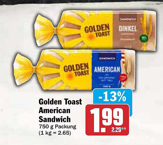 Golden Toast American Sandwich 750 g Packung