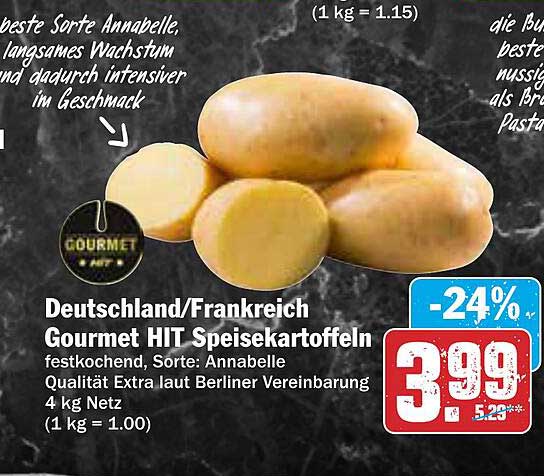 Gourmet HIT Speisekartoffeln - Festkochend, Sorte Annabelle