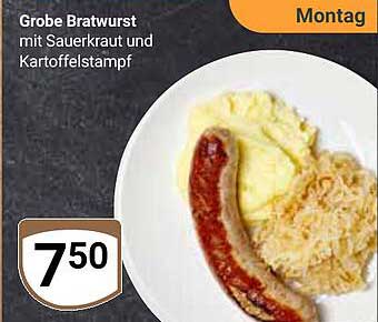 Grobe Bratwurst mit Sauerkraut und Kartoffelstampf