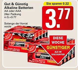 Gut & Günstig Alkaline Batterien AA oder AAA 24er Packung