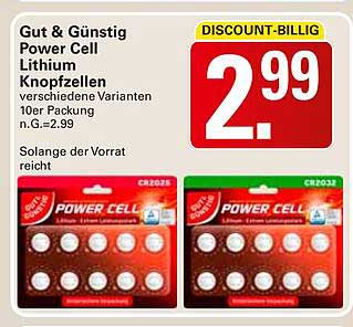 Gut & Günstig Power Cell Lithium Knopfzellen 10er Packung