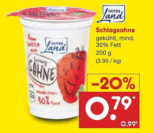 GUTES LAND Schlag-sahne, gekühlt, mind. 30% Fett, 200 g