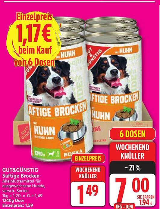 Gut&Günstig Saftige Brocken mit Huhn – 6 Dosen