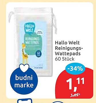 Hallo Welt Reinigungs-Wattepads 60 Stück