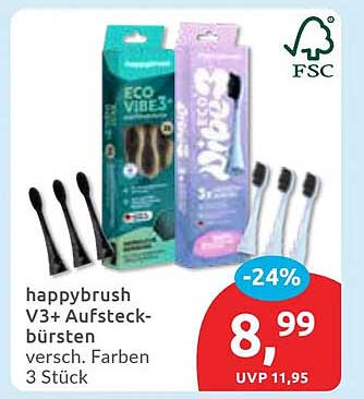 happybrush V3+ Aufsteckbürsten – Verschiedene Farben, 3 Stück