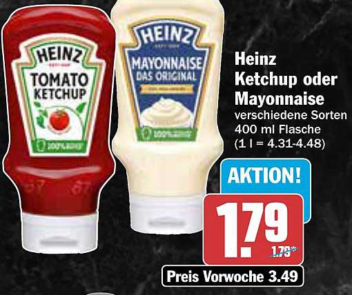 Heinz Ketchup oder Mayonnaise 400 ml Flasche - verschiedene Sorten