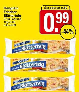 Henglein Frischer Blätterteig 275g Packung