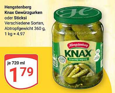 Hengstenberg Knax Gewürzgurken oder Sticksi 720 ml