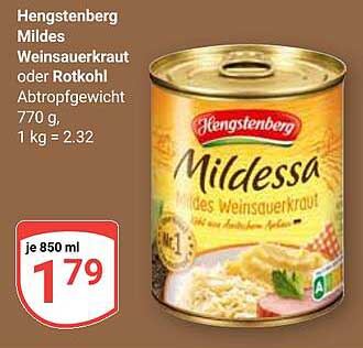 Hengstenberg Mildes Weinsauerkraut oder Rotkohl 770 g