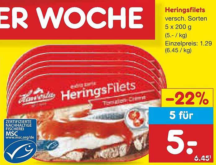 Heringsfilets verschiedene Sorten 5 x 200 g