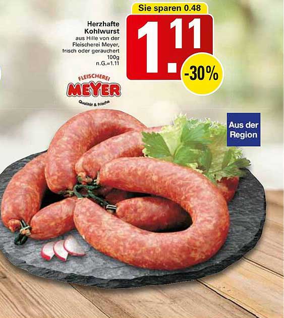 Herzhafte Kohlwurst aus der Fleischerei Meyer, frisch oder geräuchert