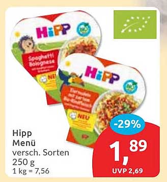 Hipp Menü - verschiedene Sorten
