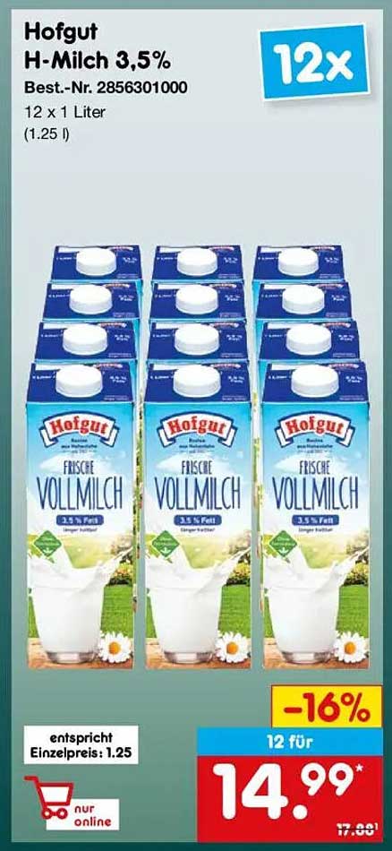 Hofgut H-Milch 3,5% - 12 x 1 Liter