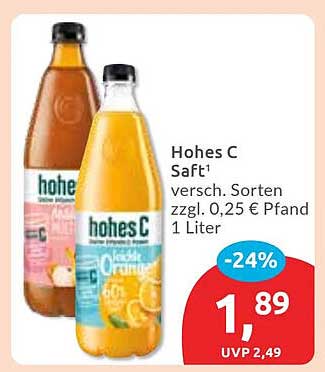 Hohes C Saft - verschiedene Sorten