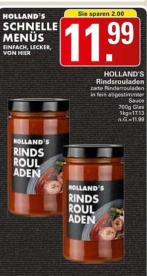 Holland's Rindsrouladen in fein abgestimmter Sauce