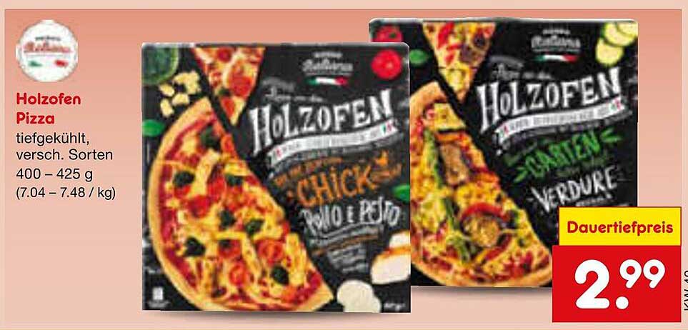 Holzofen Pizza, tiefgefroren, verschiedene Sorten, 400 – 425 g