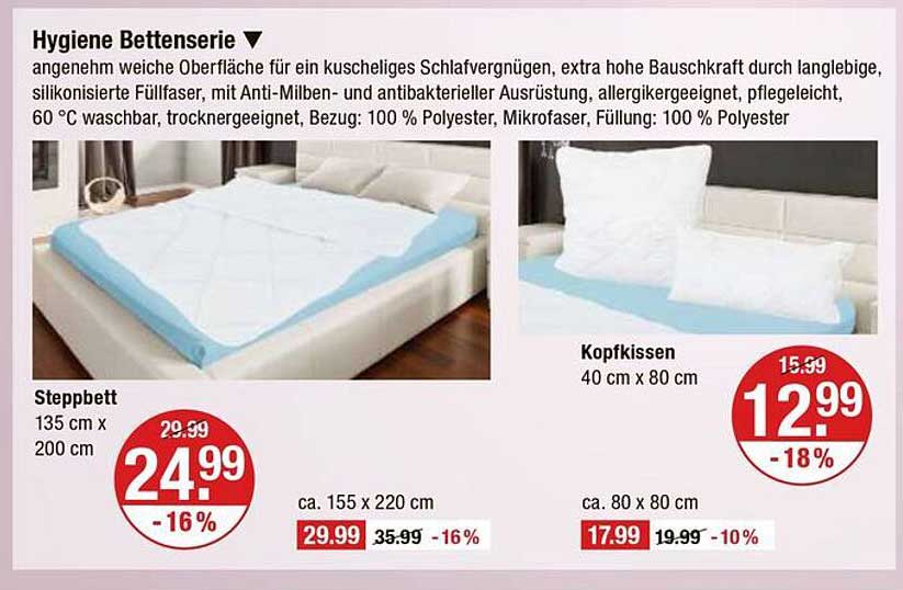 Hygiene Bettenset – Steppbett und Kopfkissen