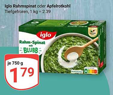Iglo Rahmspinat oder Apfelrotkohl, tiefgefroren, 750 g