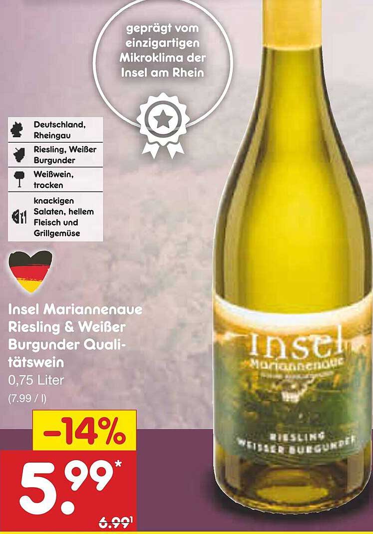 Insel Mariannenaue Riesling & Weißer Burgunder Qualitätswein 0,75 Liter