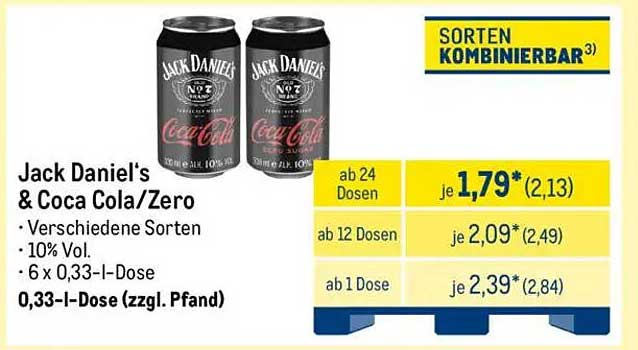 Jack Daniel's & Coca Cola/Zero 0,33 l Dose