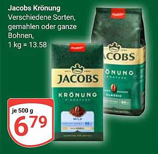Jacobs Krönung - Verschiedene Sorten, gemahlen oder ganze Bohnen, 1 kg = 13,58