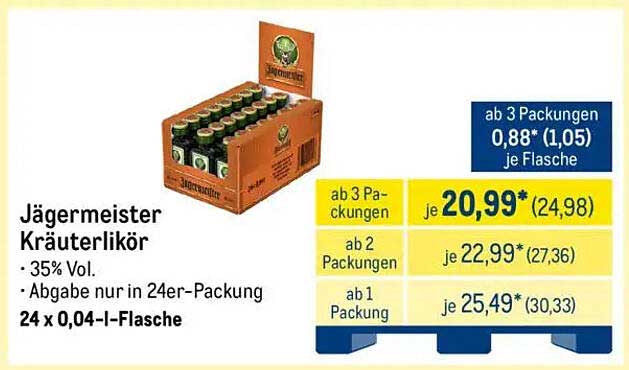 Jägermeister Kräuterlikör 24 x 0,04 l Flasche
