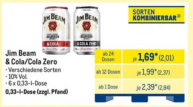 Jim Beam & Cola/Cola Zero - 0,33 l Dose