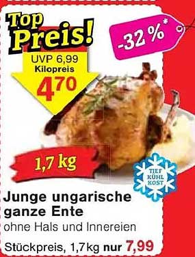 Junge ungarische ganze Ente ohne Hals und Innereien
