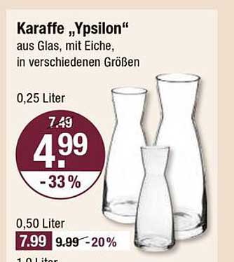 Karaffe „Ypsilon“ aus Glas mit Eiche, in verschiedenen Größen