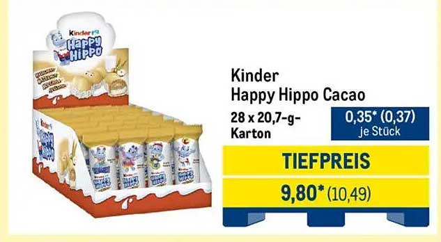 Kinder Happy Hippo Cacao 28 x 20,7 g-Karton