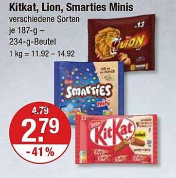 Kitkat, Lion, Smarties Minis - verschiedene Sorten