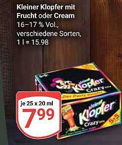 Kleiner Klopfer mit Frucht oder Cream 25 x 20 ml
