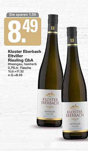 Kloster Eberbach Eltviller Riesling QbA 0,75L Flasche