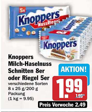Knoppers Milch-Haselnuss Schnitten 8er oder Riegel 5er