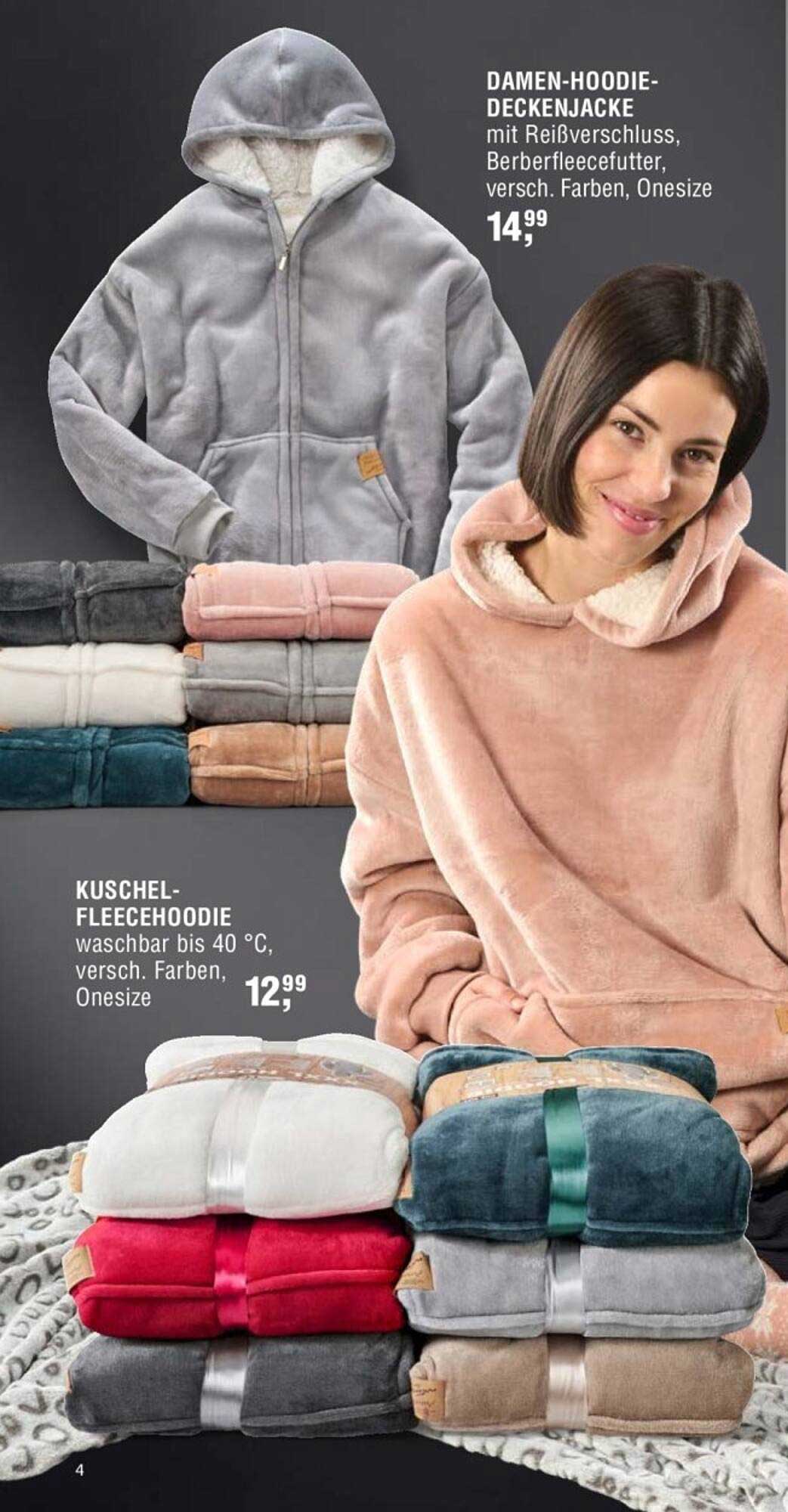 KUSCHEL-FLEECEHOODIE - waschbar bis 40 °C, verschieden Farben, Onesize