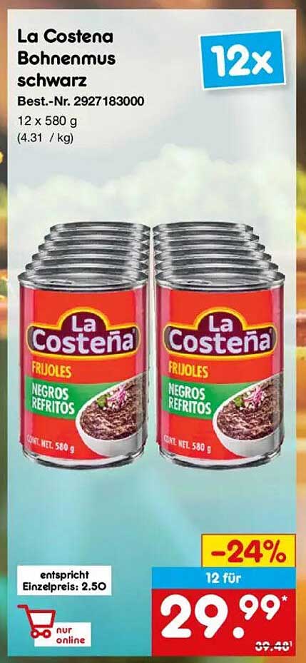 La Costena Bohnenmus schwarz 12 x 580 g