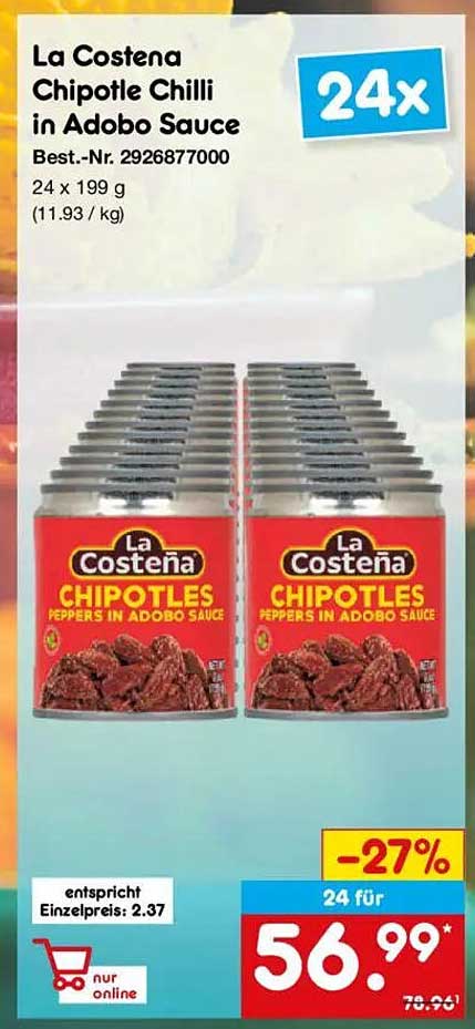 La Costena Chipotle Chilli in Adobo Sauce 24x199g