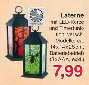 Laterne mit LED-Kerze und Timerfunktion
