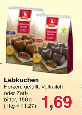 Lebkuchen Herzen, gefüllt, Vollmilch oder Zartbitter, 150g
