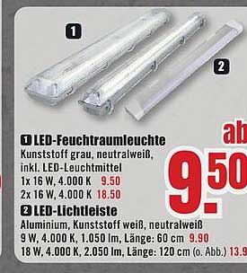 LED-Feuchtraumleuchte und LED-Lichtleiste