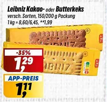Leibniz Kakao- oder Butterkeks 150/200 g Packung