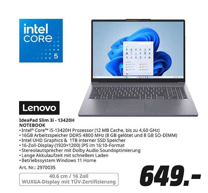 Lenovo IdeaPad Slim 3i - 13420H Notebook