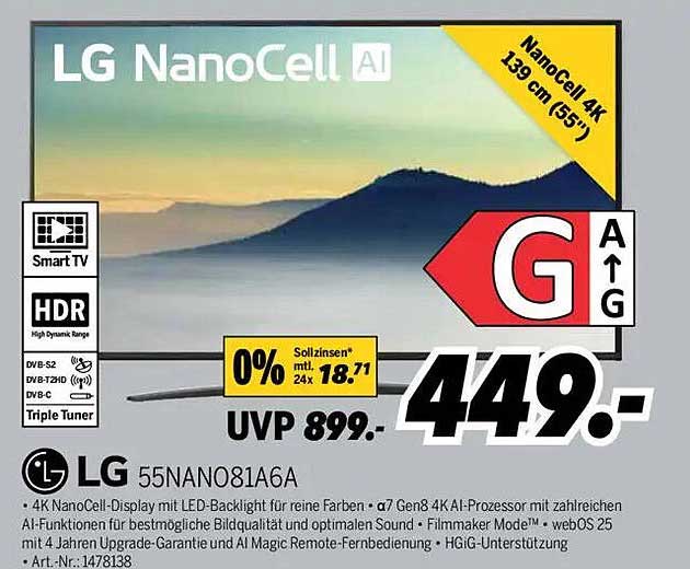 LG NanoCell AI 55NANO81A6A 4K Smart TV, 139 cm (55 Zoll)