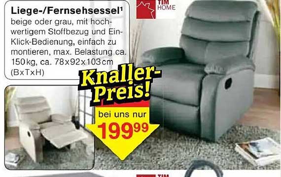 Liege-/Fernsehessel in beige oder grau – Hochwertiger Stoffbezug und Ein-Klick-Bedienung