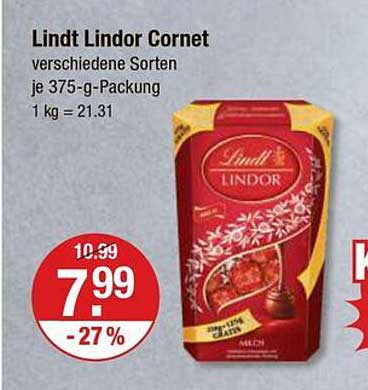 Lindt Lindor Cornet - verschiedene Sorten je 375-g-Packung