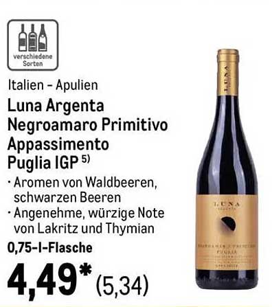 Luna Argenta Negroamaro Primitivo Appassimento Puglia IGP