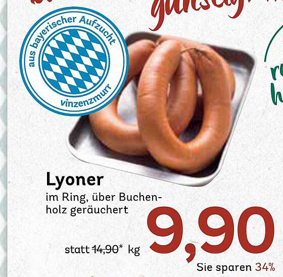 Lyoner im Ring, über Buchenholz geräuchert